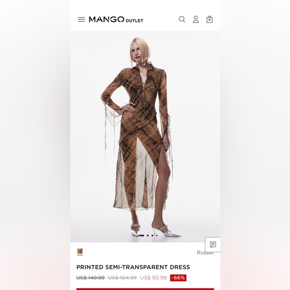 Mango Russet Semi-Transparent Maxi Dress - Picture 1 of 1